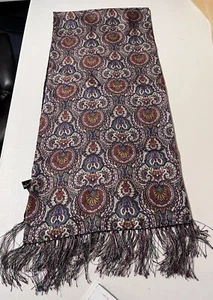 SALADRINI ITALIEN Paisley-Druck Seide & Wolle Schal Fransen 52x12 - Bild 1 von 5