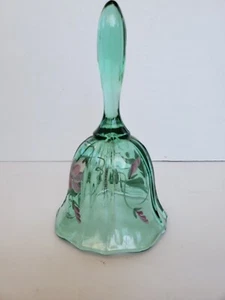 Vintage Fenton Hand Painted Green Bell/Floral Bell Signed M Olmstead - Picture 1 of 11