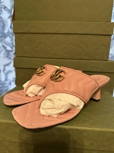 Gucci Women’s Pink Leather GG Marmont Sandals Size 5UK/EU38 - Picture 1 of 8