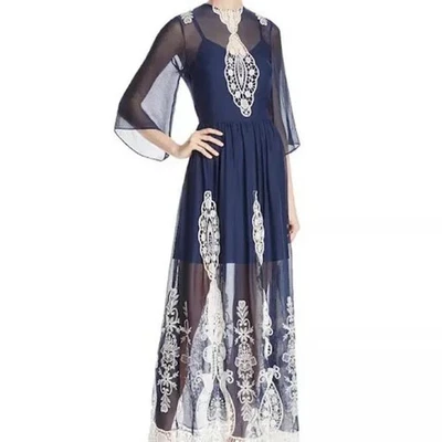 Alice + Olivia Aquinnah Bell Sleeve Blue Maxi Dress sz 2 nwt - Image 1 of 4