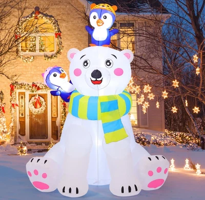 Inflable navideño 6 英尺 oso y pingüino con luces LED para jardín y 庭院外部 — 第 1/4 张图片