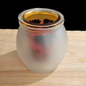 Partylite 2013 Frosted Glass Hurricane Candle Holder w/Red Safari Insert Scene - Picture 1 of 5