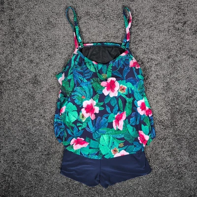 Trimshaper Farrah One-Piece Tankini Swimsuit Women's 24W Blue Floral Adjustable - Image 1 of 4