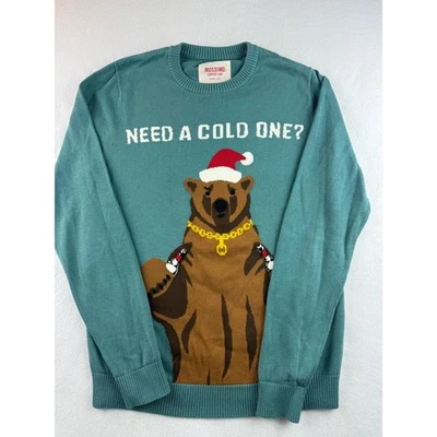 Mossimo Supply Co Ugly Christmas Sweater Bear Santa Hat Need A Cold One S P - Image 1 of 4