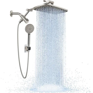 Wide Brushed Nickel Rain Shower Head with Handheld, High Pressure Rainfall Sh... - Picture 1 of 7