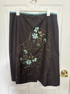 VTG Y2K Wool Silk Blend Ann Taylor Loft Floral Embroidered Midi Skirt Size 14 - Picture 1 of 7