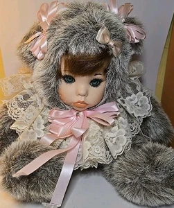 Vintage The Original Baby-Cuddle-kins Porcelain Face Fur Bear Doll W/tag - Picture 1 of 7