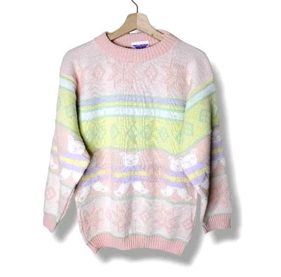 Suéter Oso de Peluche Pastel Años 80 De Colección M Kawaii Suave Niña Preppy Justin Allen Foto 1 de 4