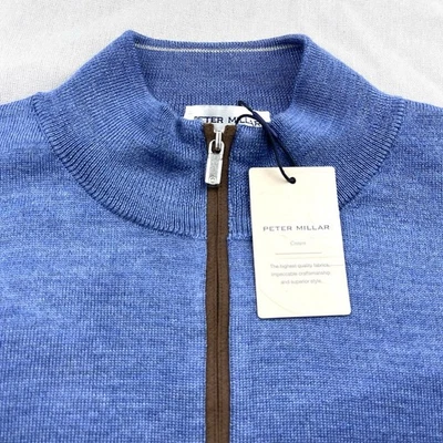 Пуловер Peter Millar Crown шерстяной замшевый отделка четверть молнии свитер синий XL 250 долл. США - Изображение 1 из 4