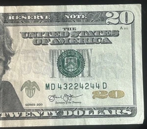 (NEAR BINARY!) $20 Trinary Fancy Serial Number MD43224244D Series 2013 - Picture 1 of 3