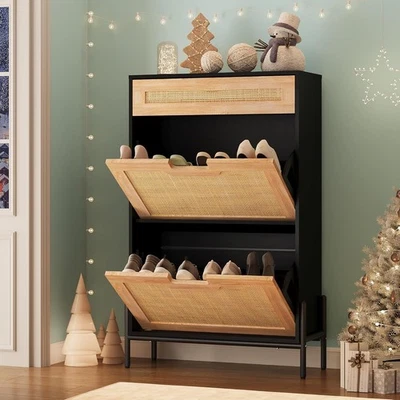 Zapatero de ratán 2 solapas volquete zapatero 1 cajón 61 x 24 x 102 cm - Imagen 1 de 4