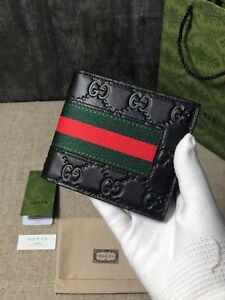 Gucci Leather Wallet Bifold Men Black Red Green