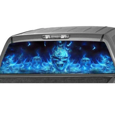 Car Decal Truck Rear Window Sticker Flaming Skull Graphics Vinyl Wrap Body Decor - Image 1 of 4