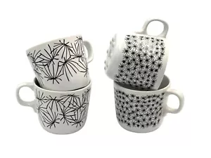 4 IKEA Maria Vinka Ungdom Ceramic 7oz Coffee Tea Mugs White Abstract Starburst - Picture 1 of 7