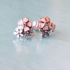 Brand New Genuine Pandora Poetic Blooms Mixed Enamel Stud CZ Earrings 290686ENMX - Picture 1 of 6