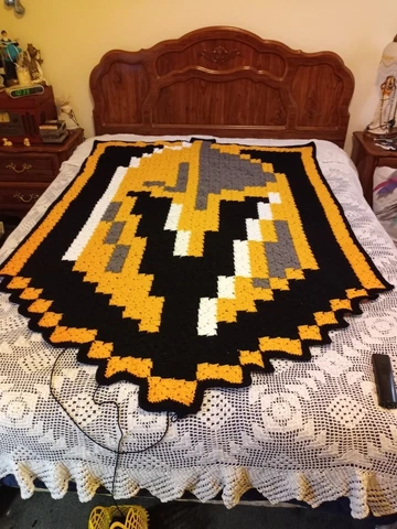 Las Vegas Golden Knights Crochet Blanket - Hand Crafted Queen Size Blanket Cover