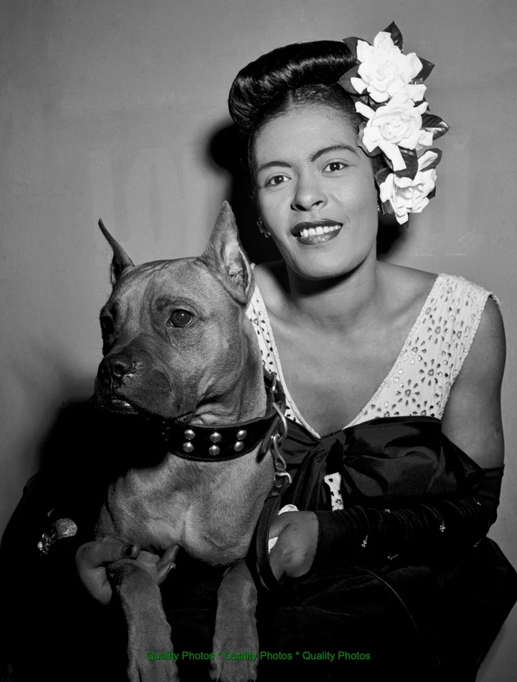 Billie Holiday and Dog Downbeat  8.5x11" Photo Print Famous Jazz Music Singer - Image 1 of 1