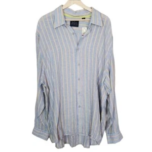 Camicia uomo Indaco Palms lino bottoni XXL blu arancione righe costiere nuova - Foto 1 di 12