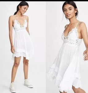 Free People White Adella Mini Dress Size Small Sleeveless Babydoll Strappy Sheer - Picture 1 of 17
