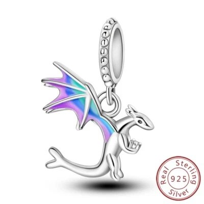 MULA 925 Sterling Silber CZ Charm Emaille Fliegender Drache für Frauen Armband - Bild 1 von 4