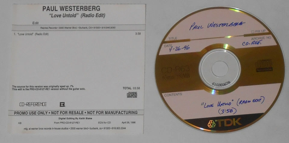 Paul Westerberg (The Replacements) - Love Untold radio edit U.S. promo cd  - Image 1 of 1