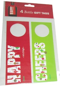 Etiquetas de regalo para botellas de vacaciones ~ Juego de 4 ~ FELICES FIESTAS/SALUDOS - Imagen 1 de 1