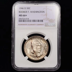 1946-D Booker T Washington Commem Half Dollar 50c - NGC GRADED MS66+ *COLORFUL* - Picture 1 of 4