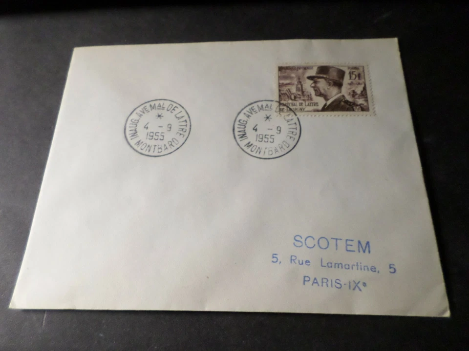 MARCOPHILIA FRANCIA 4.9.55 SELLO CARTA AVENIDA Mal De Lattre Montbard, VF CARTA - Imagen 1 de 1