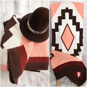 HANDMADE Knit Aztec Southwest Afghan Throw Blanket Wall Art - Picture 1 of 12