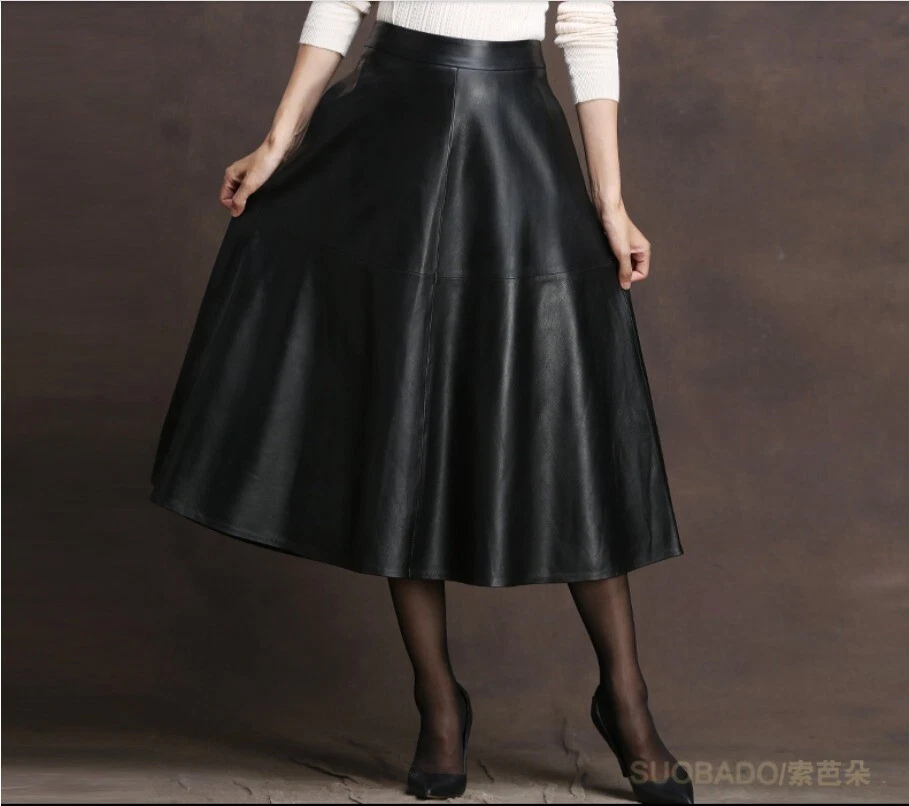 Custom Made To Order Faux Leather Pleated Flared Swing Skirt Plus 1x-10x Y302 - Image 1 of 4