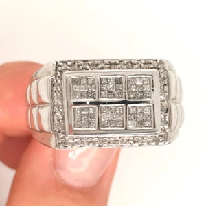 0.75ct Princess Cut and Round Brilliant Cut Diamond Men's Ring in 14k White Gold - Picture 1 of 3
