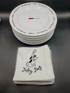 8 Pottery Barn 8" Bar Lingo Plates Mixed Drink Recipes & Napkin Set - Picture 1 of 8