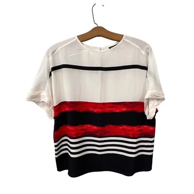 Blusa feminina Worth listrada de seda manga M Dolman buraco na fechadura costas multicolor - Imagem 1 de 4