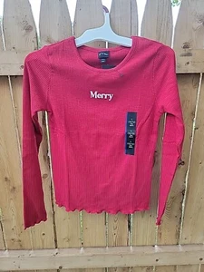 Girls’ Long Sleeve Lettuce Trim Edge Ribbed T-Shirt Red - Art Class - L 10/12 - Picture 1 of 4