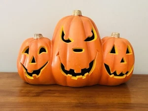 Drei Gesichter Halloween Kürbis beleuchtet Kunststoff Schaum Triple Jack O Laterne Trio - Bild 1 von 7