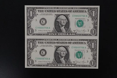 USA 1981 A $1 un-cut pair ch-UNC condition CA prefix (k238) - Image 1 of 2