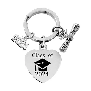 Stainless Steel 2024 Graduation Keychain Engraved Keyrings Graduation Key Holder - Picture 1 of 8