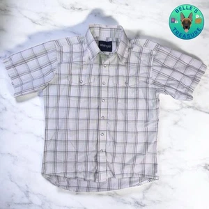 Wrangler Western Shirt Boys Medium White Plaid Cowboy Short Sleeve Pearl Snap - Picture 1 of 6