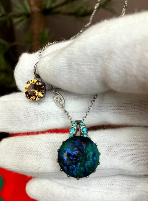 Collar Mariana Colgante Dúo Azul Verde y Topacio Ahumado - 20" Ajustable Foto 1 de 4