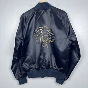 Breeders Cup Men's Black Satin Full Zip Varsity Style Embroidered Jacket Size L - Picture 1 of 12