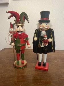 Large Wood Nutcrackers Jester & Gentleman Top Hat Set of 2 Christmas Decor 15in  - Picture 1 of 4