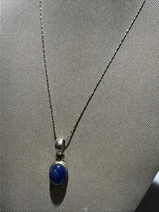 Collana catena sterling 17" ciondolo cabochon lapislazzuli argento sterling - Foto 1 di 6