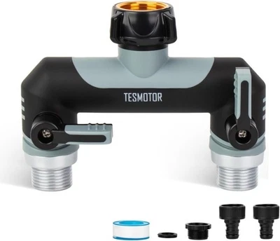 2 Way Tap Splitter – Tesmotor 3/4″ Multi-Functional Hose Connector with Valves - Image 1 of 4