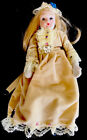 Beautiful small vintage porcelain biscuit Baby doll 8Tall In beige Velvet Dress