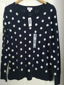 Women's Old Navy Cotton Rayon Navy Blue White Circle Relaxed Fit Knit Pullover L - Picture 1 of 12