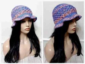 crochet womans handmade bucket brim hat cloche sunset purple pink new - Picture 1 of 3