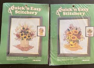 Vtg 70s Lot 2 Quick n Easy Crewel Embroidery Kit Daisies Sunflowers  8”x10” - Picture 1 of 7
