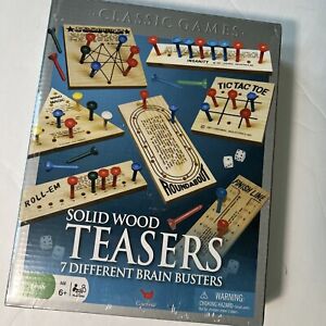 NIB Wood Teasers Classic Games Solid  7 Different Brain Busters Family 6+