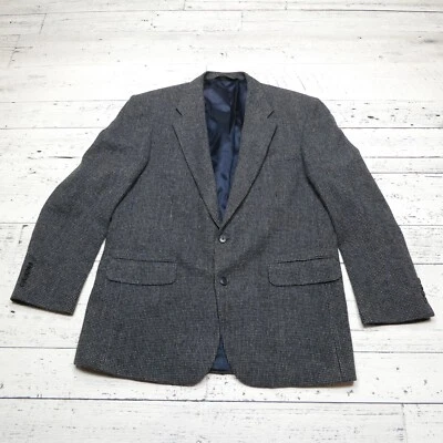 Lands End Tweed Blazer Size 44L Blue Worsted Lambswool Wool 2 Button Single Vent - Image 1 of 4