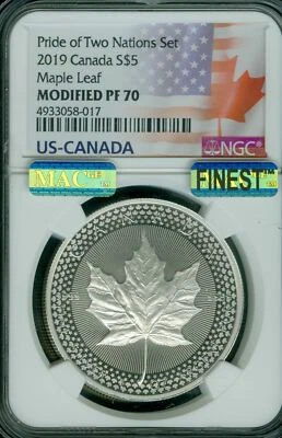 2019 CANADA $5 SILVER PRIDE TWO NATIONS CANADA NGC PF70 MODIFIED MAC SPOTLESS - Image 1 of 2